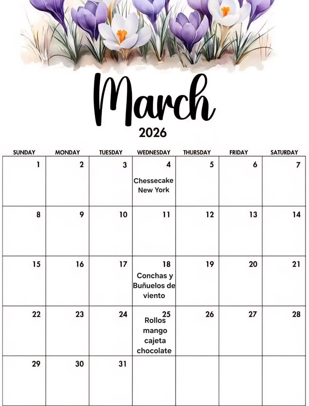 Calendario Marzo