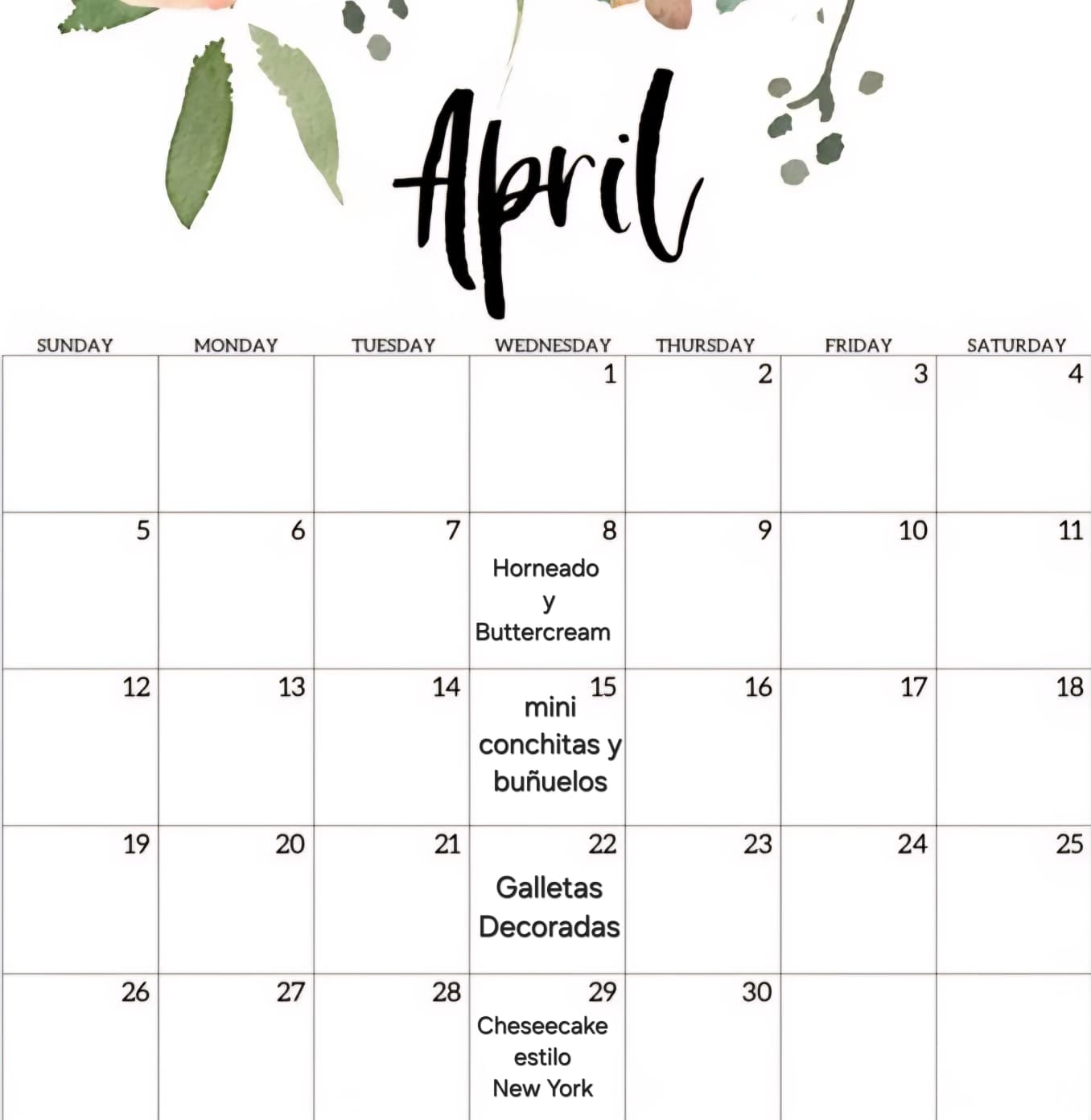 Calendario Abril